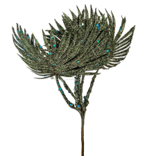  Pálma leveles pick glitteres zöld 21cm dekorációs kellék