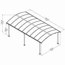 Palram Garázstető_Arcadia_pavilon 4méretben 644 x 359 cm, Max. belmagasság 219 cm kerti bútor