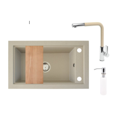  Panama P686-427B Gránit Mosogató + Kihúzható Linea Csap + Adagoló + Deszka + Szifon (bézs) csaptelep