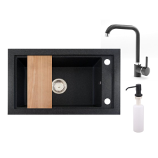  Panama P686-427C Gránit Mosogató + Steel Csaptelep + Adagoló + Deszka + Szifon (fekete) csaptelep