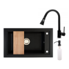  Panama P686-427CM Gránit Mosogató + Kihúzható Snake Csaptelep + Adagoló + Deszka + Szifon (matt fekete)