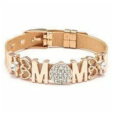  Pandora ANYU - MOM feliratos Reflexions stílusú nemesacél női karkötő, rose gold karkötő