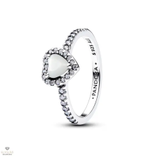 Pandora Kiemelt fehér szív gyűrű 50-es méret - 198421C11-50 gyűrű