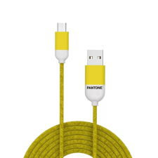 PANTONE MC001-5 - USB / MicroUSB citromsárga szövetkábel, 2,4A, 1,5m kábel és adapter