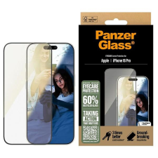 PanzerGlass EyeCare tükröződésmentes kékfény szűrős edzett üveg fekete szegéllyel iPhone 16 Pro mobiltelefon kellék