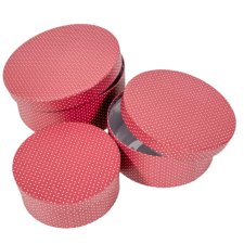  Papír doboz kerek pöttyös piros D20-17,5-15cm 3db-os dekorációs kellék