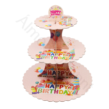  Papír sütemény és muffin állvány – Happy Birthday - Rózsaszín sütés és főzés