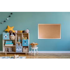 Parafatábla, kétoldalas (parafa/parafa), 60x90 cm, fa keret, VICTORIA VISUAL parafatábla