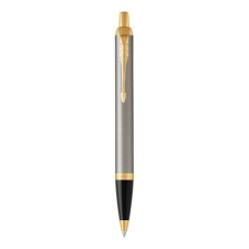 Parker Golyóstoll, nyomógombos, 0,7 mm, arany színű klip, csiszolt fém tolltest,  "Royal IM", kék toll