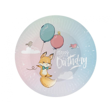 PARTY Happy Birthday Fox, Róka papírtányér 6 db-os 18 cm party kellék