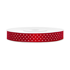 PartyDeco Szatén szalag piros - fehér pöttyös 12mm/25m szalag, zsinór