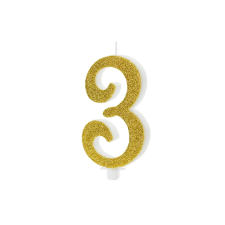 PartyDeco születésnapi glitter gyertya, 3, arany, 10cm sütés és főzés