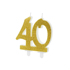PartyDeco születésnapi glitter gyertya, 40, arany, 10cm party kellék