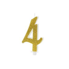 PartyDeco születésnapi glitter gyertya, 4, arany, 10cm party kellék