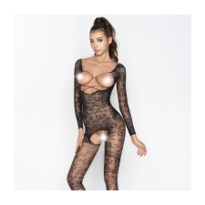 Passion Virágos hosszúujjú overall nyitott mellrésszel BS031 - fekete body