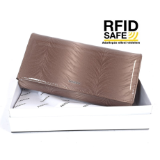 Patrizia RF védett hosszú, toll mintás, irattartós tóp lakk pénztárca FF122