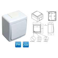 PAWBOL BETA 101 kültéri, vízmentes, fehér, falon kívüli egypólusú kapcsoló, IP44 villanyszerelés