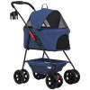 PawHut 3 az 1-ben kisállat babakocsi 4 kerékkel és kivehető hordtáskával, 76x50x102 cm, kék