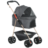 PawHut 3 az 1-ben kisállat babakocsi 4 kerékkel és kivehető hordtáskával, 76x50x102 cm, szürke