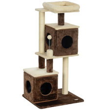 PawHut Macskakaparófa 2 Házikóval, Ágyjal, Ugrálóplatformokkal és Labdával, Fa, 55x48x107 cm macskabútor