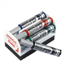 Pentel Táblamarker készlet, 4 db-os, Pentel Maxiflo MWL5M-4E + szivacs filctoll, marker
