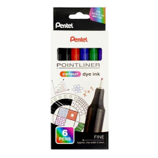 Pentel Tűfilc készlet, 0,4 mm, PENTEL &quot;Pointliner&quot;, 6 különböző szín filctoll, marker