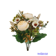  Peónia selyemvirág csokor kiegészítőkkel 35cm - Krém dekorációs kellék