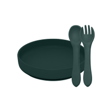 PetiteMars PETITE&amp;MARS Szilikon 2 részes étkészlet TAKE&amp;MATCH tányér + evőeszközök Misty Green 6hó+ babaétkészlet