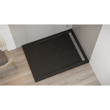  PETRA Öntött műmárvány zuhanytálca, folyókával, fekete, 120x90 kád, zuhanykabin