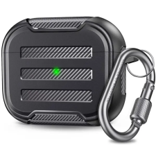 Phoner Carbon Apple Airpods Pro szilikon tok akasztóval, fekete fülhallgató, fejhallgató tok