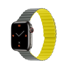 Phoner Rever Apple Watch forgatható mágneses szilikon szíj, 49/45/44/42mm, M/L, szürke/sárga okosóra kellék