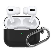 Phoner Simple Apple Airpods Pro szilikon tok akasztóval, fekete fülhallgató, fejhallgató tok