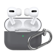 Phoner Simple Apple Airpods Pro szilikon tok akasztóval, sötétszürke fülhallgató, fejhallgató tok