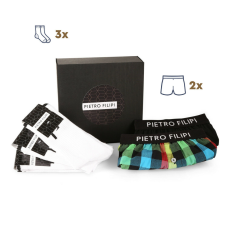 Pietro Filipi Férfi ajándék szett 2PACK bő szárú boxeralsók és 3PACK fehér sportzokni Pietro Filipi (3PG0V1) L
