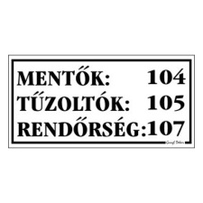 Piktogram Mentő, tűzoltó tel. számok fehér információs címke