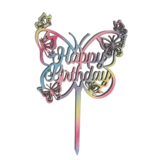 Pillangó formájú szivárvány színű Happy Birthday fa beszúró sütés és főzés