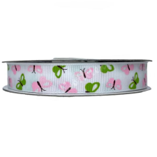  Pillangós ripszszalag, rózsaszín-zöld, 15 mm ajándéktárgy