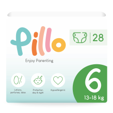 Pillo prémium minőségű, szuper nedvszívó, hipoallergén pelenka 6 (XL), 13-18kg, 28db pelenka