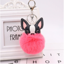  Pink pompom kulcstartó, francia bulldog kulcstartó