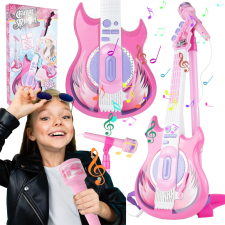 Pink Rock Star gitár játék szett állvánnyal mikrofonnal játékhangszer