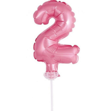  Pink, Rózsaszín 2-es szám fólia lufi tortára 13 cm party kellék