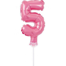  Pink, Rózsaszín 5-ös szám fólia lufi tortára 13 cm party kellék