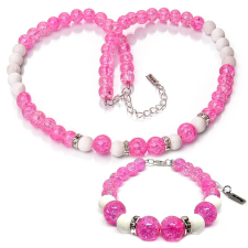 Pink Sparkle – Hegyikristály és jade exkluzív ásvány ékszerszett (nyaklánc + karkötő) dobozban ékszer szett