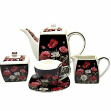 Pipacsos komplett porcelán teás- / kávéskészlet - 6 személyes bögrék, csészék