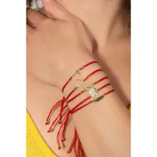  Piros Fonal Karkötő Rozsdamentes Acél Levél Medállal karkötő