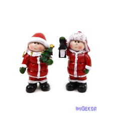 Piros kabátos gyerek figura 9cm - Fenyő-Lámpás dekorációs kellék