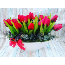  Piros tulipános asztali dísz ajándéktárgy