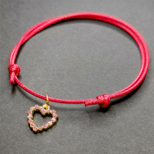  Piros zsinórszövet karkötő pink kristály szív charmmal karkötő