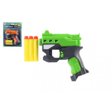 Pistoly habpatronokkal 12x14cm műanyag + 3db töltény 2 színben kártyán katonásdi