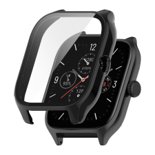 Pixato Amazfit GTS 4, Műanyag védőkeret, kijelzővédő üveggel, közepesen ütésálló, szíj nélkül, fekete okosóra kellék
